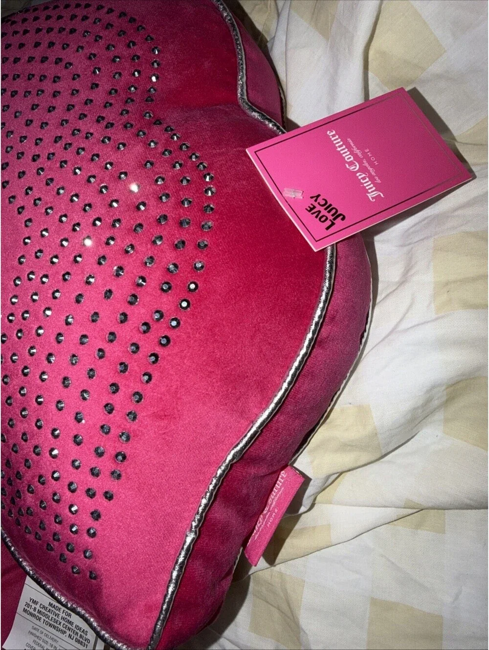 Juicy Couture Plush Faux Fur Lip W/bling Pillows NWT